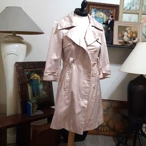 Bebe Satin Trench Coat Women’s Blush Pink Double Breasted Mid Length Belted XS